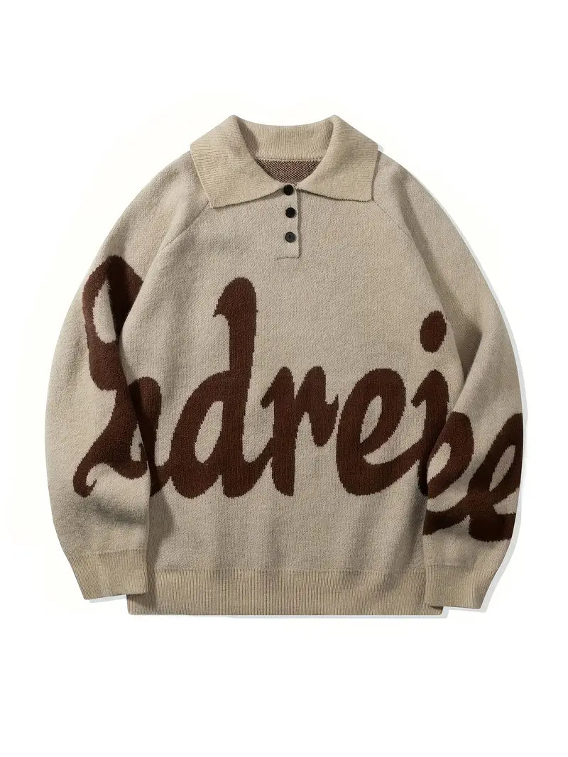 Graphic Collared Knitwear Sweater