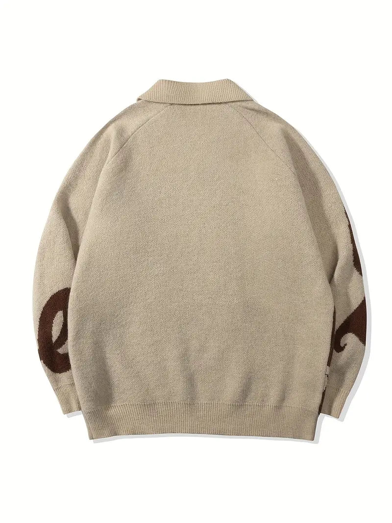 Graphic Collared Knitwear Sweater