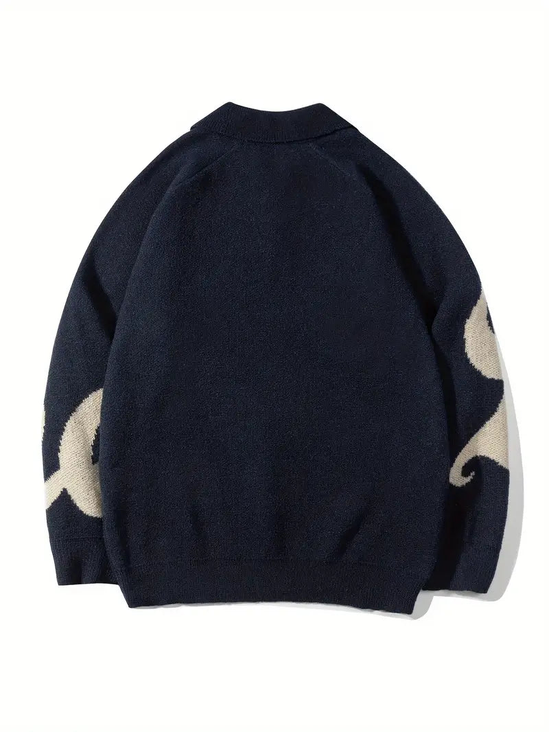 Graphic Collared Knitwear Sweater